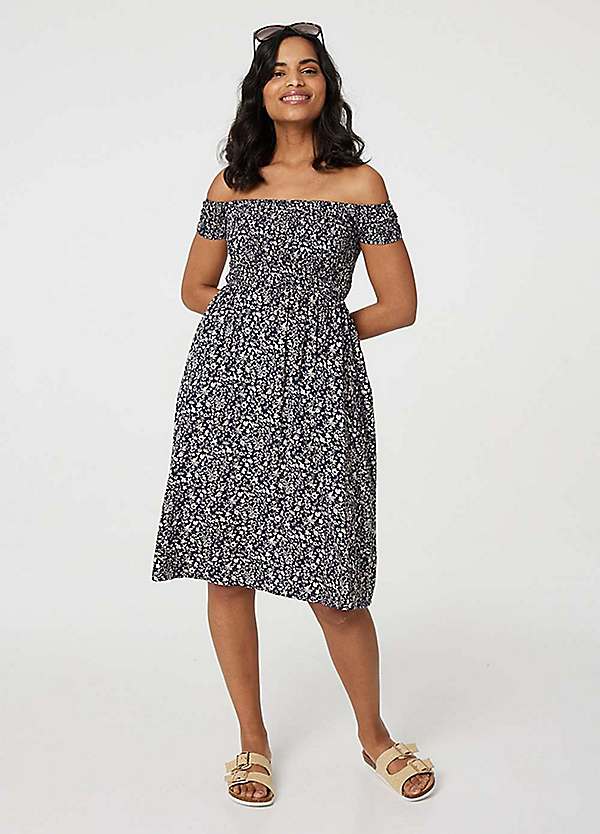 ditsy floral off the shoulder dress Izabel London Navy Ditsy Floral Off-The-Shoulder Dress