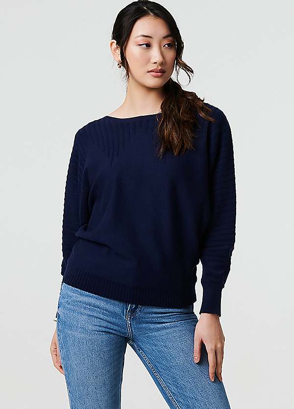 Izabel London Navy Stripe Texture Boat Neck Boxy-Fit Jumper Freemans