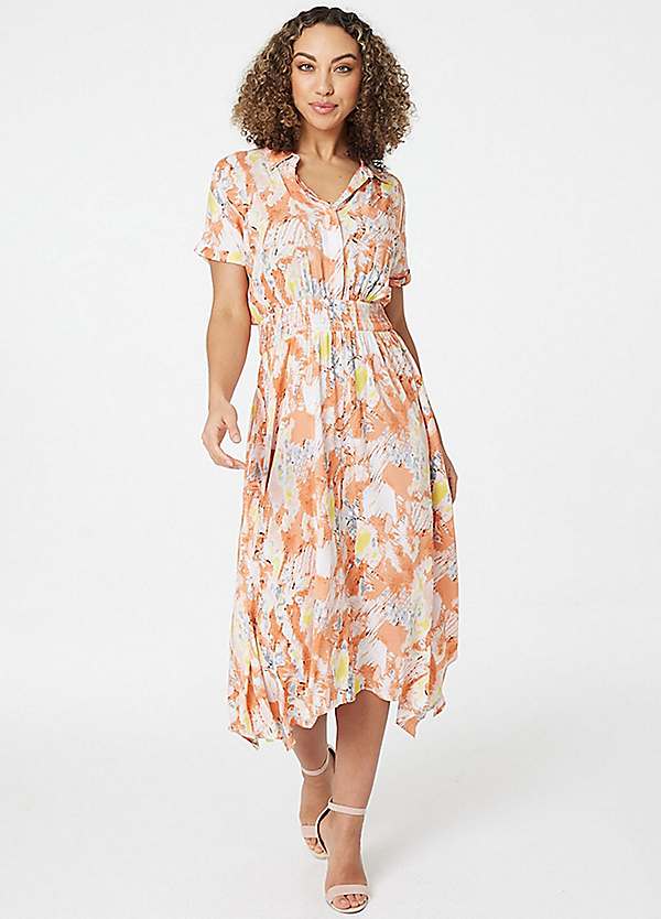 Izabel London Orange Printed Front Pocket Shirt Dress Freemans