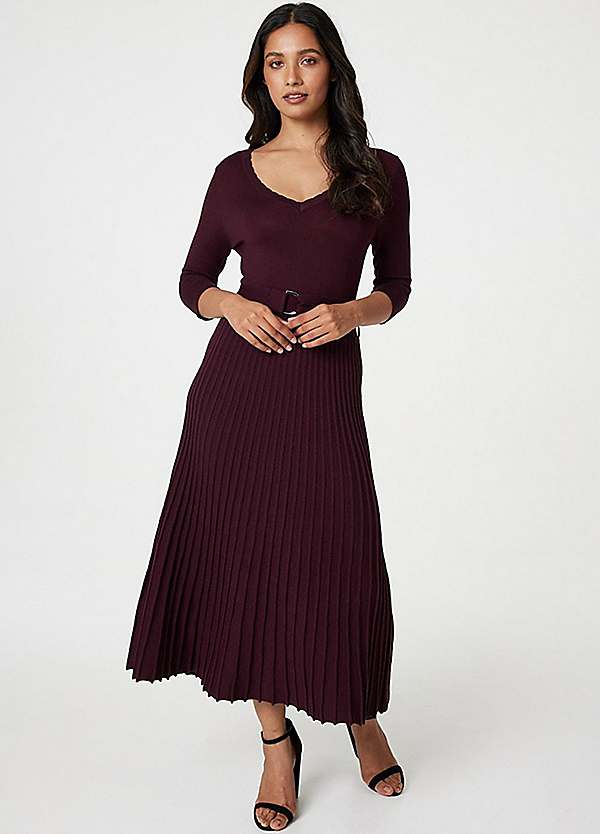 Izabel London Pleated Midi Knit Dress | Freemans