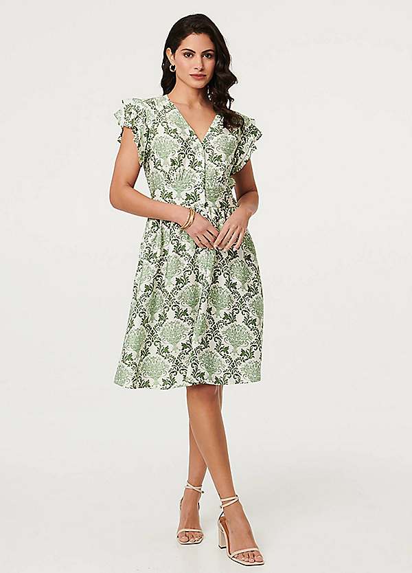 knee length frill dress Izabel London Printed Sleeve Sale Item