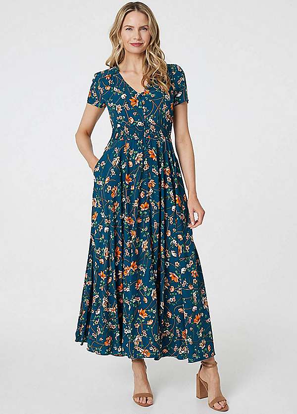 Maxi Dress Teal Short Sleeve Dress Izabel London Teal Floral Maxi