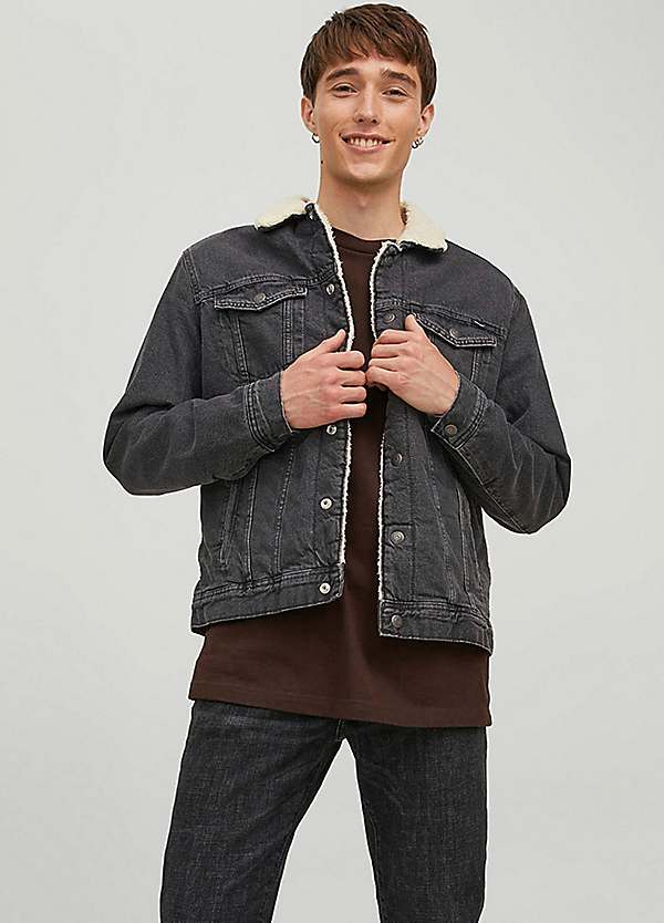 Mens denim jacket clearance with faux fur collar