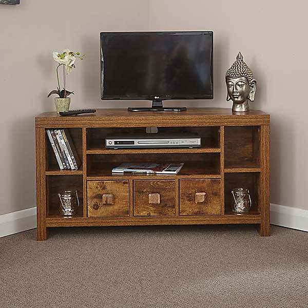 Distressed corner deals tv stand