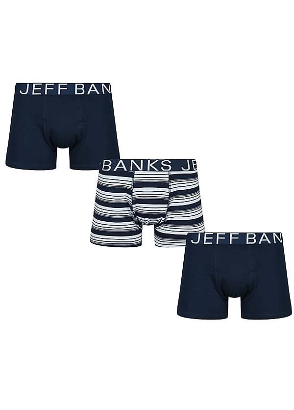 Jeff Banks 3 Pack Trunks Navy Blue Stripes Freemans