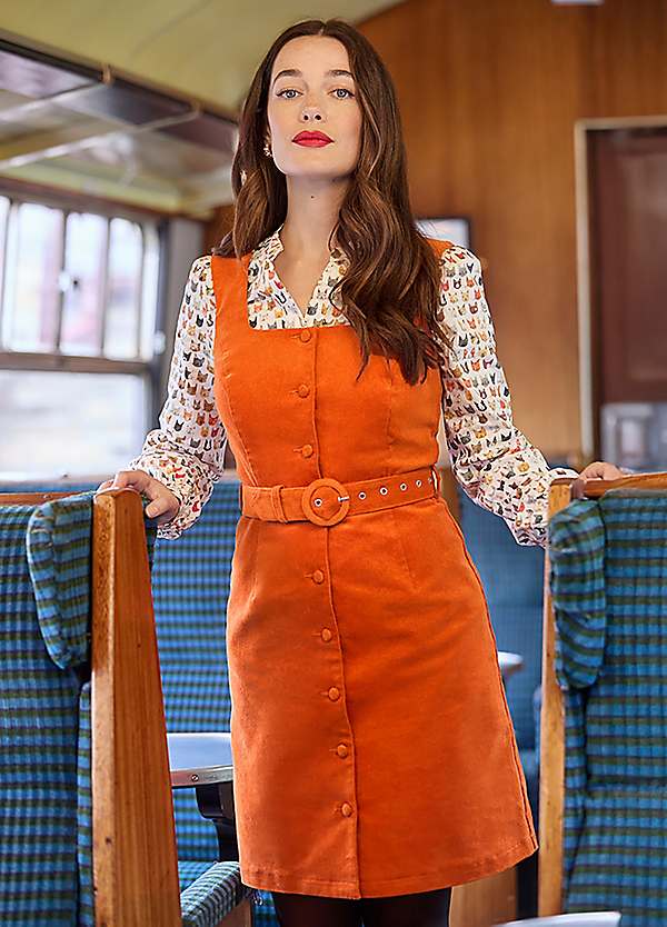 Joe Browns Autumn Orange Cord Pinafore Dress Joe Browns Autumn Orange Cord Pinafore Dress