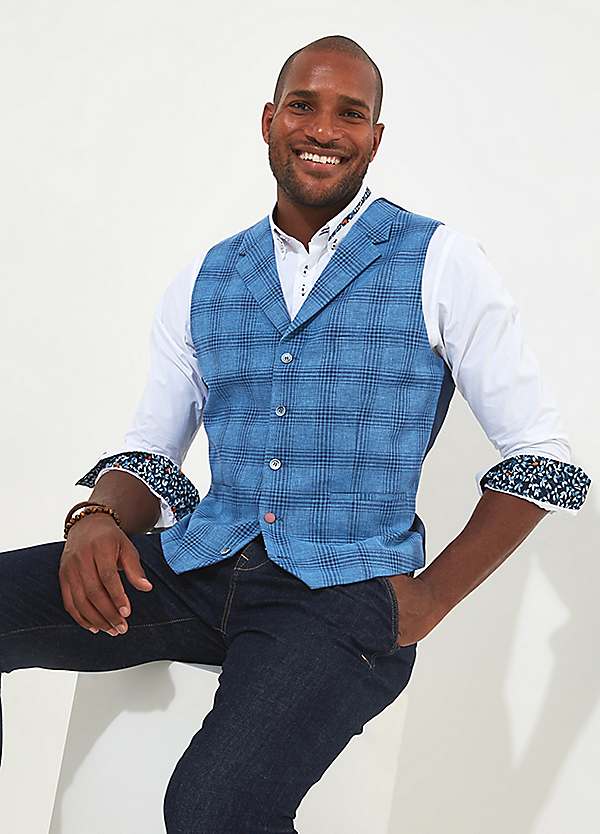 Blue shop check waistcoat