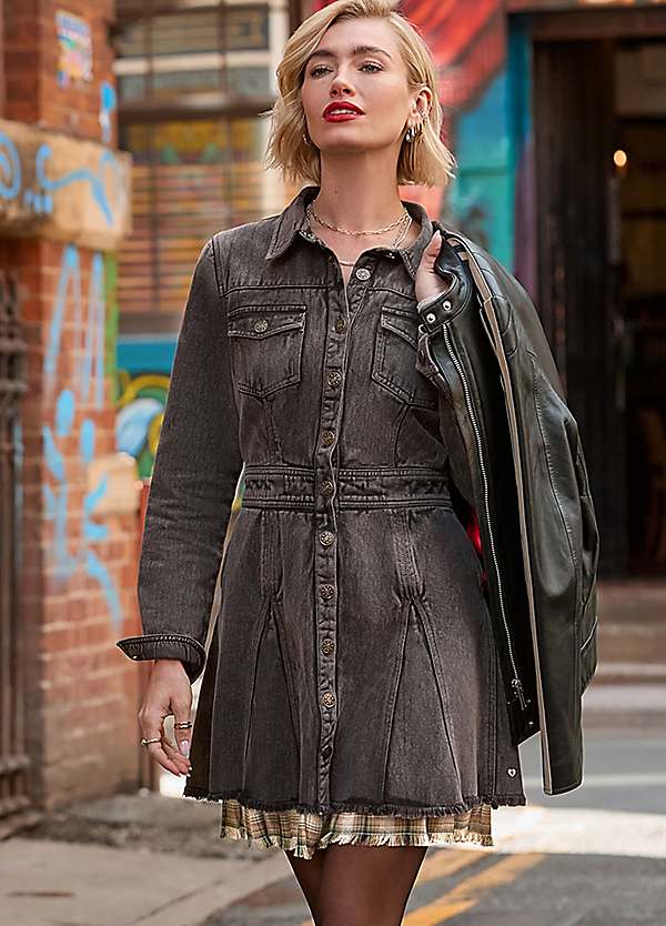 joe browns denim dress Chrissie Check Layered Mini Size:US16W Blue Flowy Occasion Dresses Size 2-3