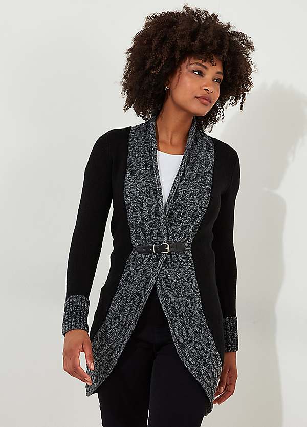 Joe Browns Cosy Two Tone Knit Buckle Waist Cardigan Freemans