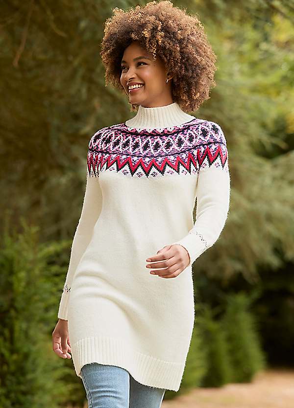 Joe Browns Oversized Fair Isle Knit Funnel Neck Jumper Dress