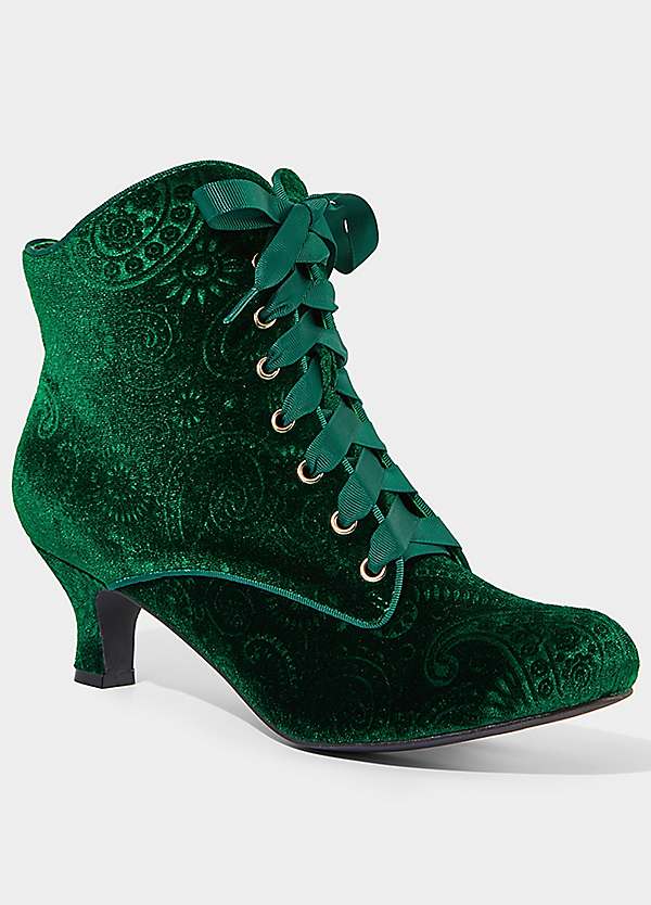 Joe Browns Paisley Embossed Velvet Ankle Boots with Ribbon Laces