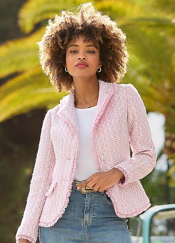 ジャケット・アウター Grace Tweed Jacket herlipto pink petale Joe Browns Pastel Frayed Edge Jacket with Flower Buttons | Freemans