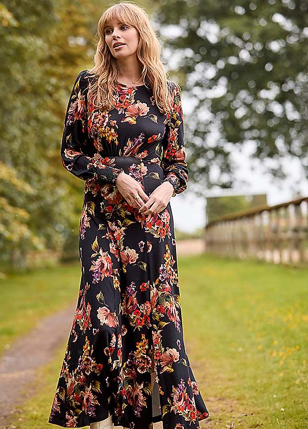 Long Sleeve Floral Dress, Lace Hem Detailed, Button Closure, Boho top Winter Autumn Dress