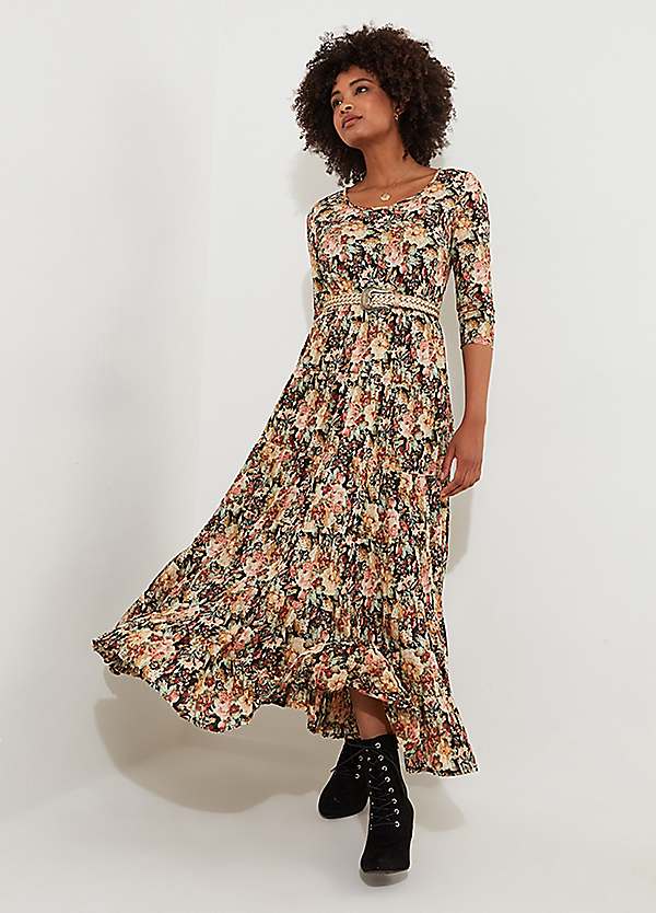 Joe Browns Petite Muted Floral Relaxed Fit Crinkle Maxi Dress