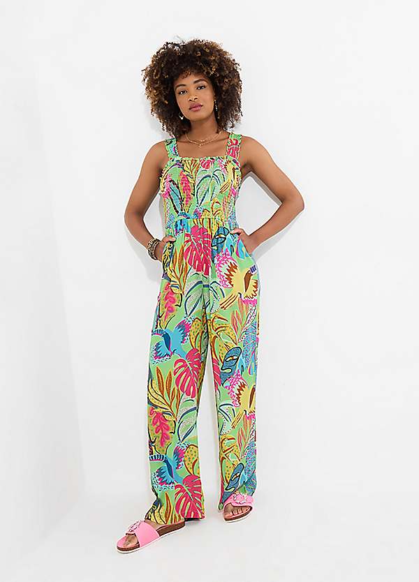 その他 SALSATION JUMP SUITS Joe Browns Petite Tropical Print Shirred Bodice Jumpsuit | Freemans