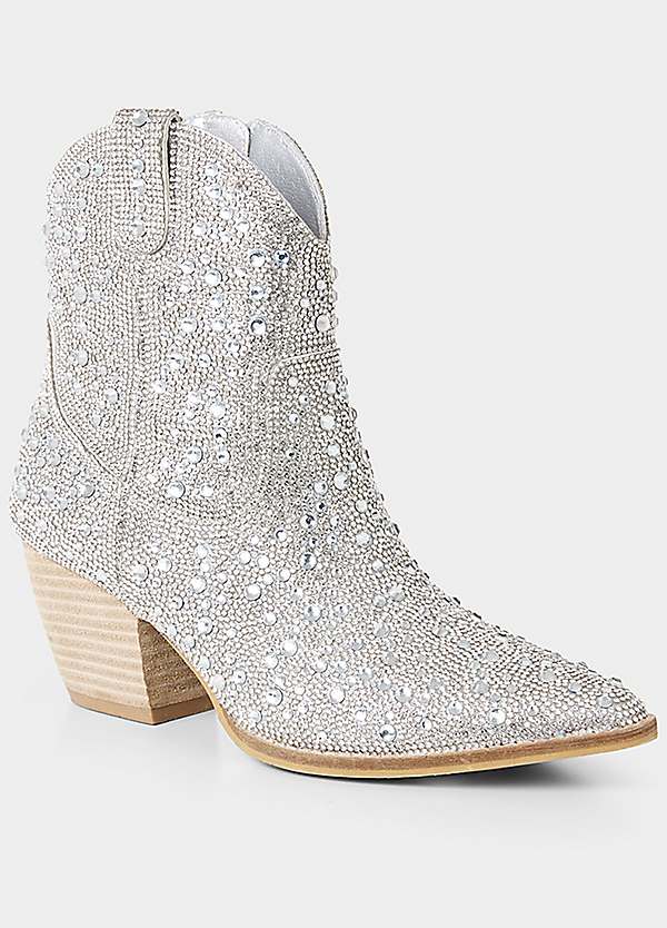 Joe Browns Statement Silver Diamanté Sparkle Cowboy Boots Freemans