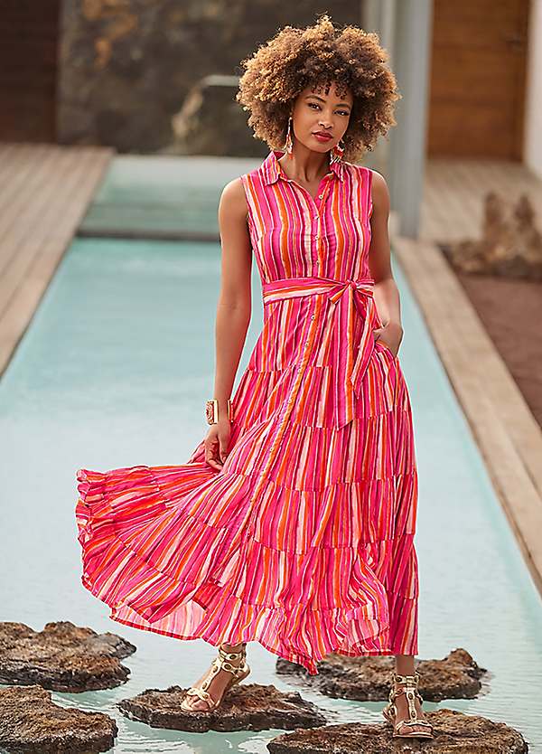 chinese dress ladies Sophia Painted Floral Print A-Line Tiered Maxi Shirt Dress – Shop Beulah  Style