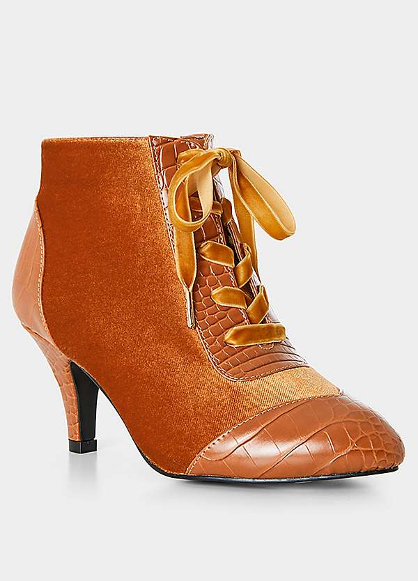 Joe Browns Velvet PU Croc Heeled Ankle Boots Freemans