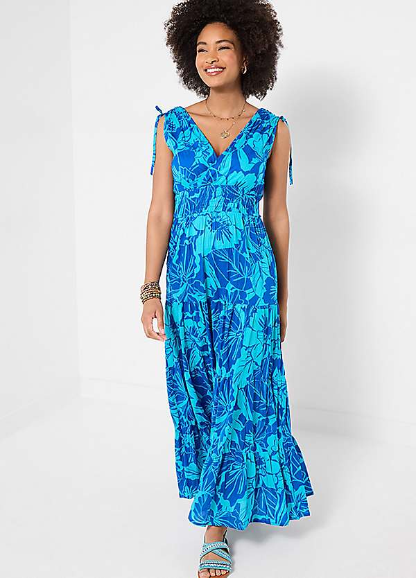 joe browns blue dress Wrap Front Maxi with Adjustable Shoulder Ties & Shirred Waist - Dress that broke the Summer wedding guest dress size:Large
