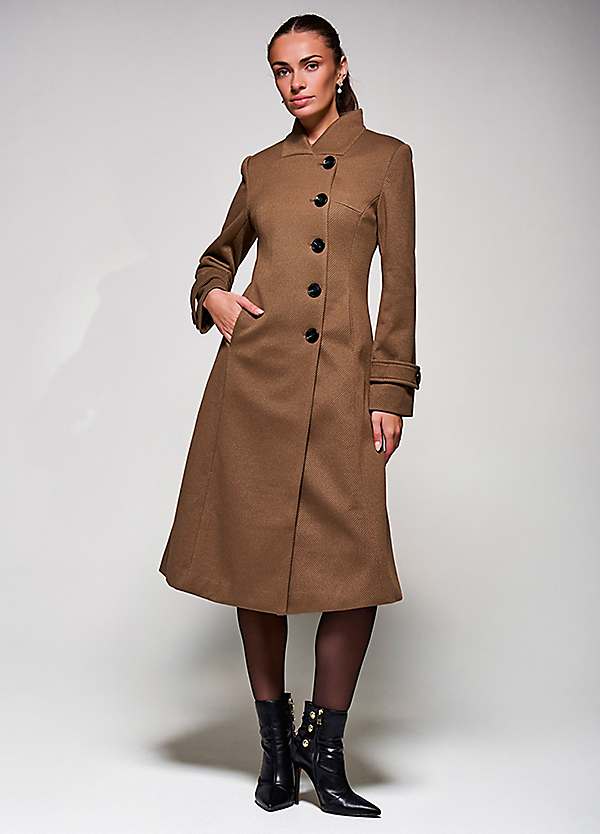 Jolie Moi Asymmetric Button Detail Fit & Flare Coat | Freemans
