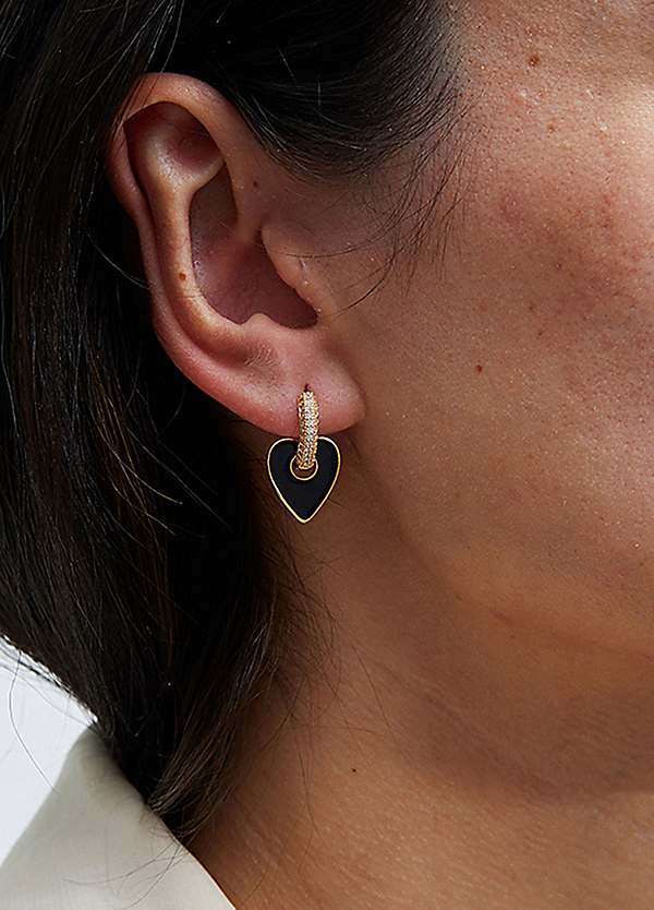 Jon Richard Gold Plated Cubic Zirconia Jet Enamel Heart Earrings