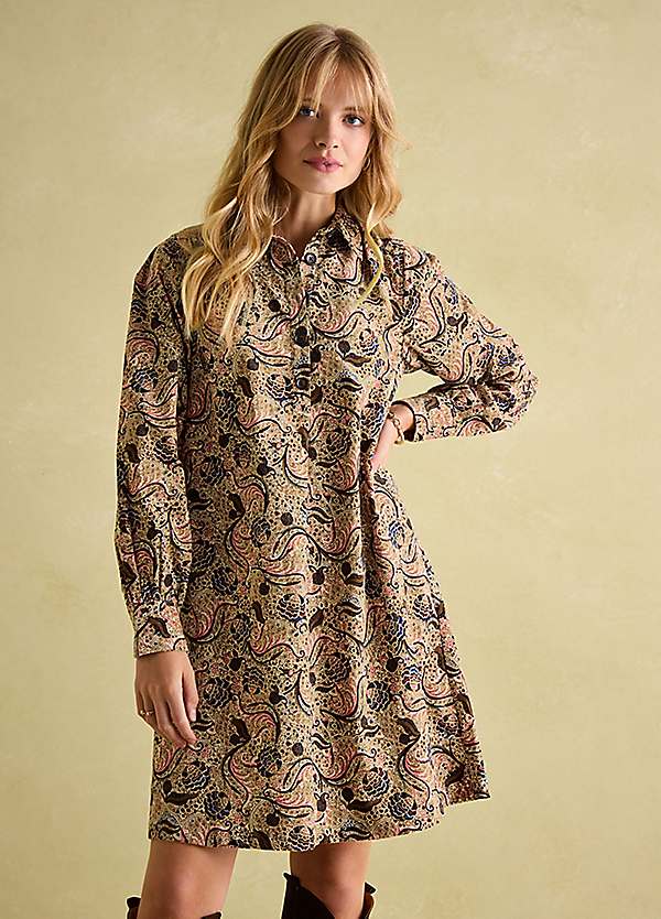 brown corduroy shirt dress Against The Grain Caramel Brown Corduroy Belted Mini Shirt Dress main image 1