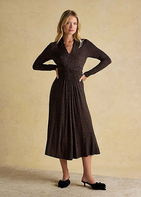 knee length dresses for ladies Elegant Black Floral Midi Dress main image 0