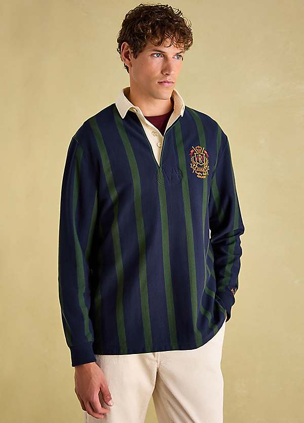 Joules Onside Green Navy Vertical Stripe Rugby Shirt Freemans