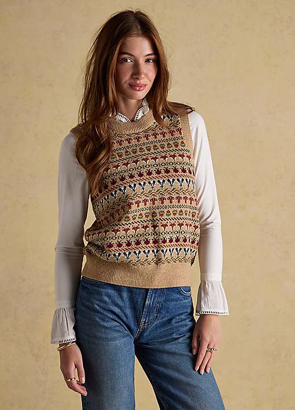 Joules Woodland Oatmeal Cotton-Rich Intarsia Crew Neck Knitted
