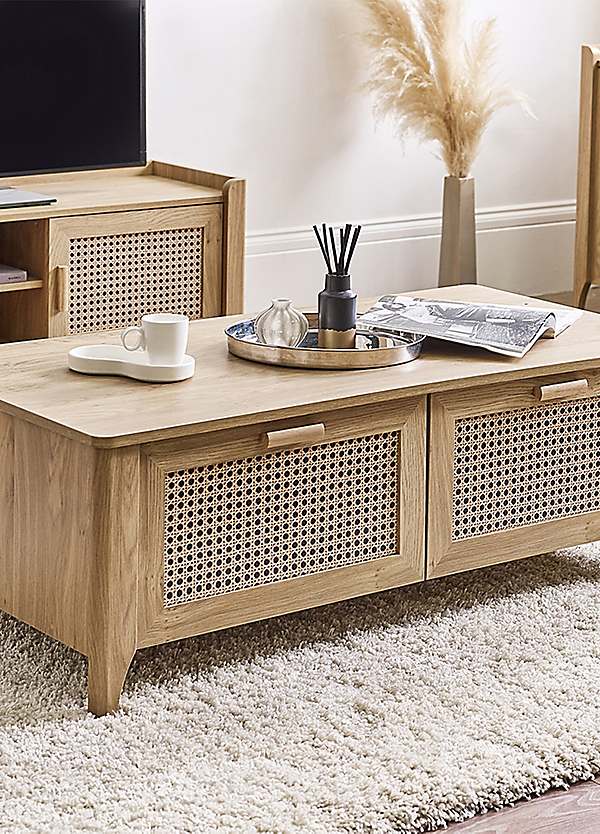 Julian Bowen Sydney Printed Rattan Effect 2 Drawer Coffee Table