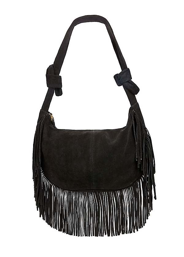 Black fringe hobo clearance bag