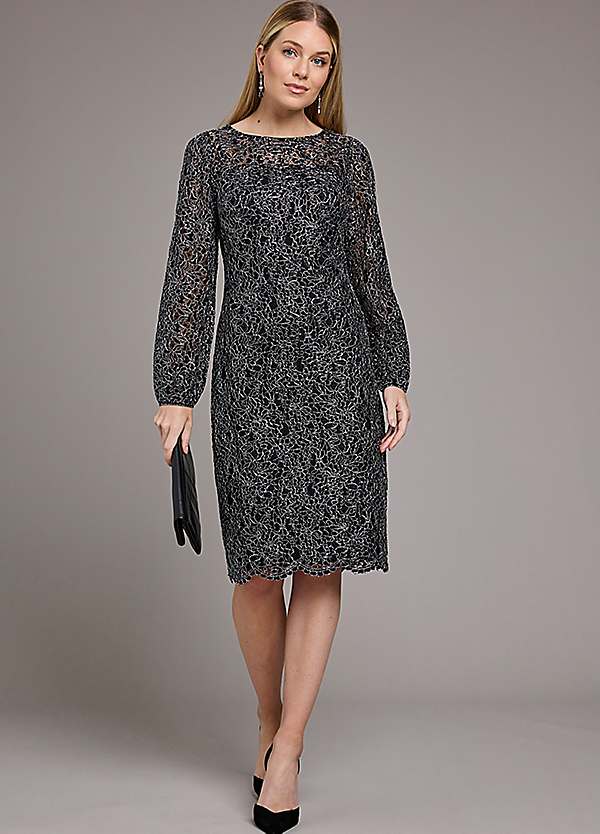 Kaleidoscope Black Silver Lace Shift Dress