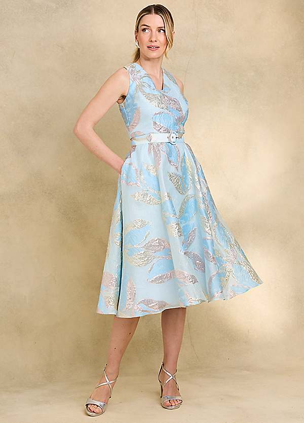 Kaleidoscope Blue Floral Jacquard Prom Dress