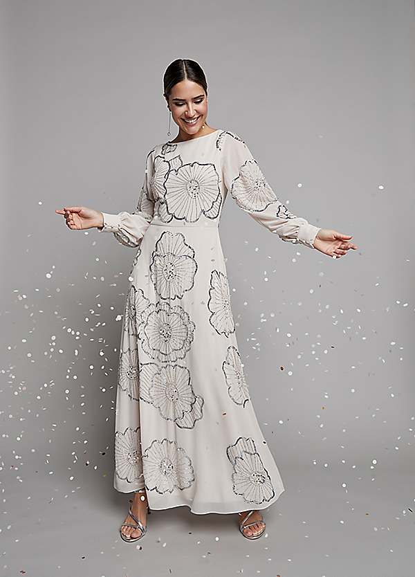 Kaleidoscope Blush Floral Beaded Maxi Dress | Freemans