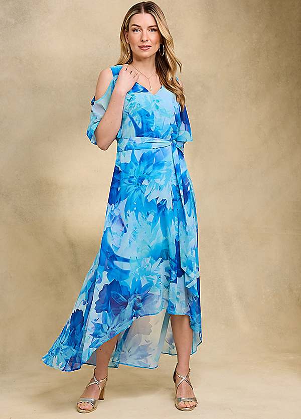 Kaleidoscope Cobalt Floral Print Hi Low Hem Maxi Dress Freemans