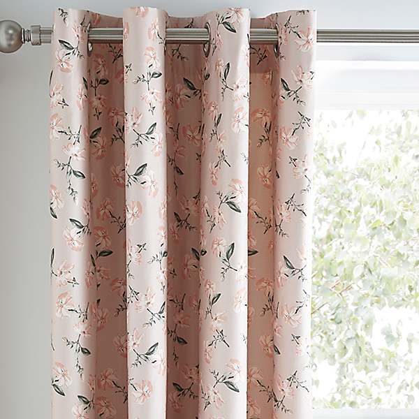 Evelina Geometric Floral Lined Pair Of Eyelet Curtains