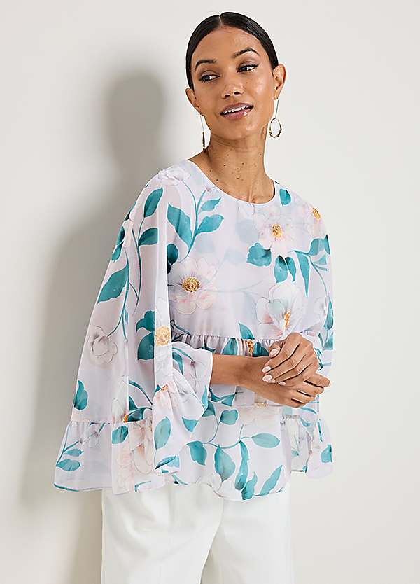 Kaleidoscope Lilac Floral Print Cape Blouse | Freemans