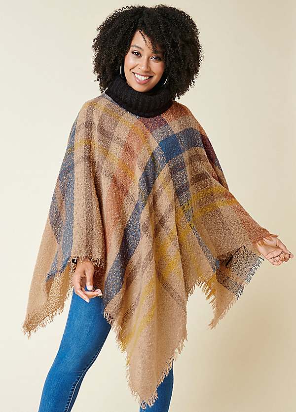 Kaleidoscope Multi High Neck Checked Poncho Freemans