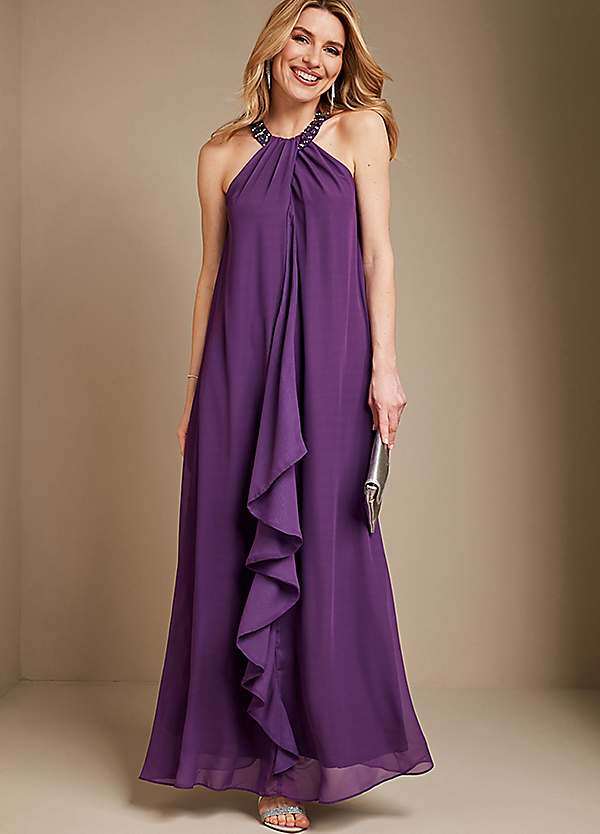 Kaleidoscope Purple Trapeze Bead Trim Maxi Dress Freemans