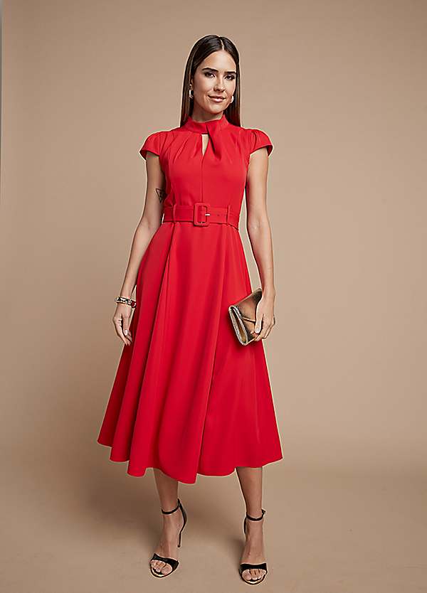 Kaleidoscope Red Belted Midi Dress | Freemans Kaleidoscope Red Belted Midi Dress | Freemans