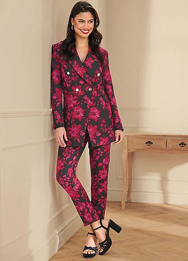 jacquard cigarette trousers Kaleidoscope Red Floral Jacquard Cigarette Trousers