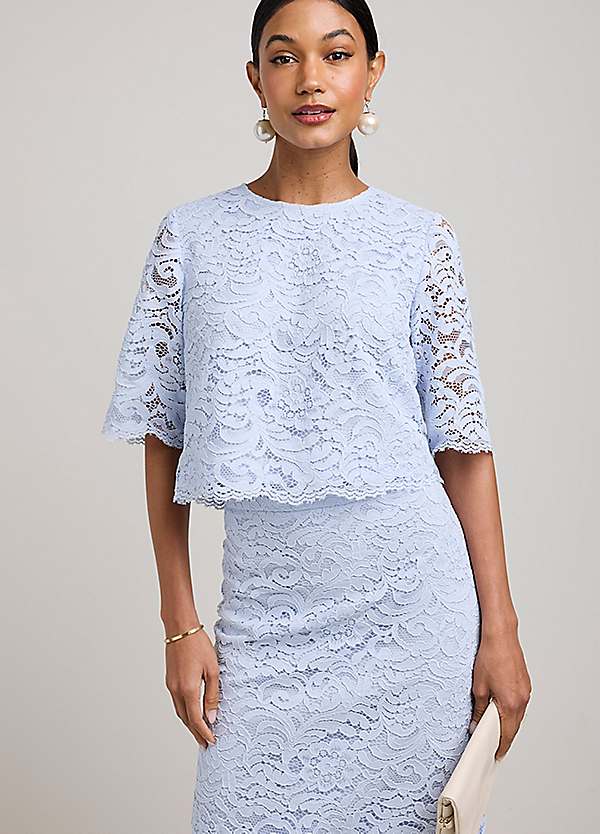 Kaleidoscope Soft Blue Lace Top | Freemans