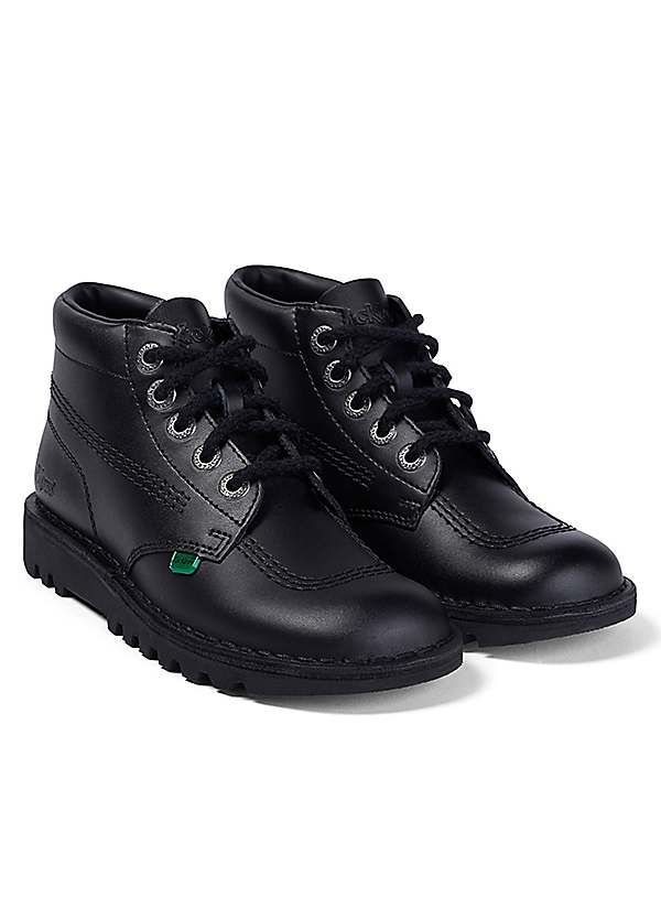 Kickers Youth Kick Hi Black Leather Shoes