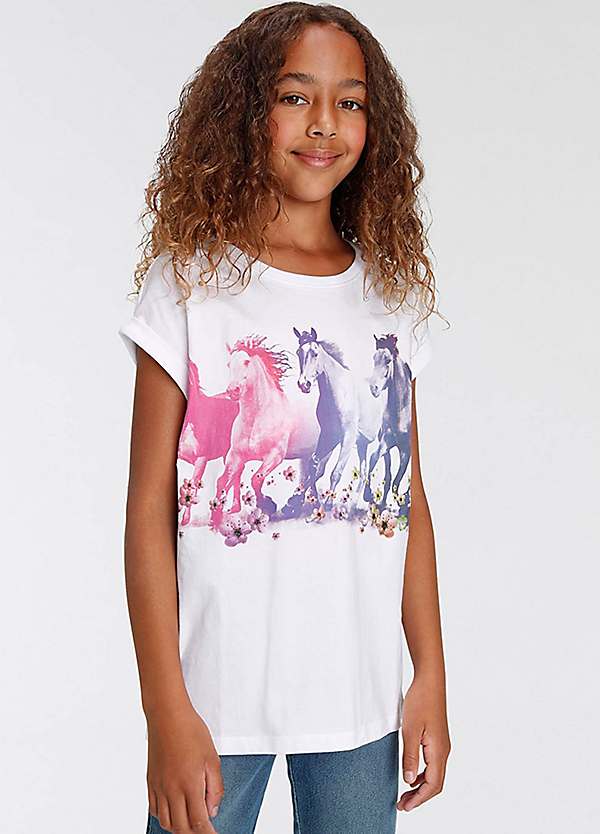 Horses Cotton T-Shirt Kidsworld Freemans Print |