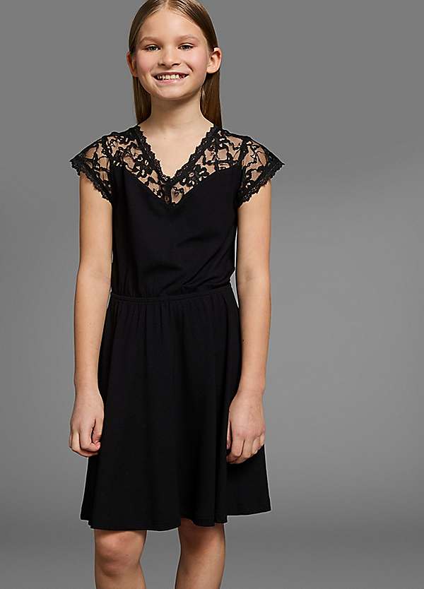 Kidsworld Lace V-Neck Cap Sleeve Above Knee Skater Dress Freemans