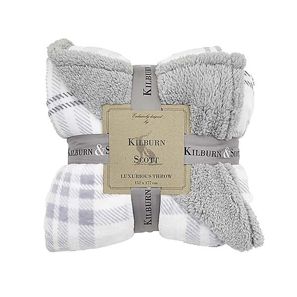 Kilburn Scott Grey Plaid Sherpa Throw Freemans