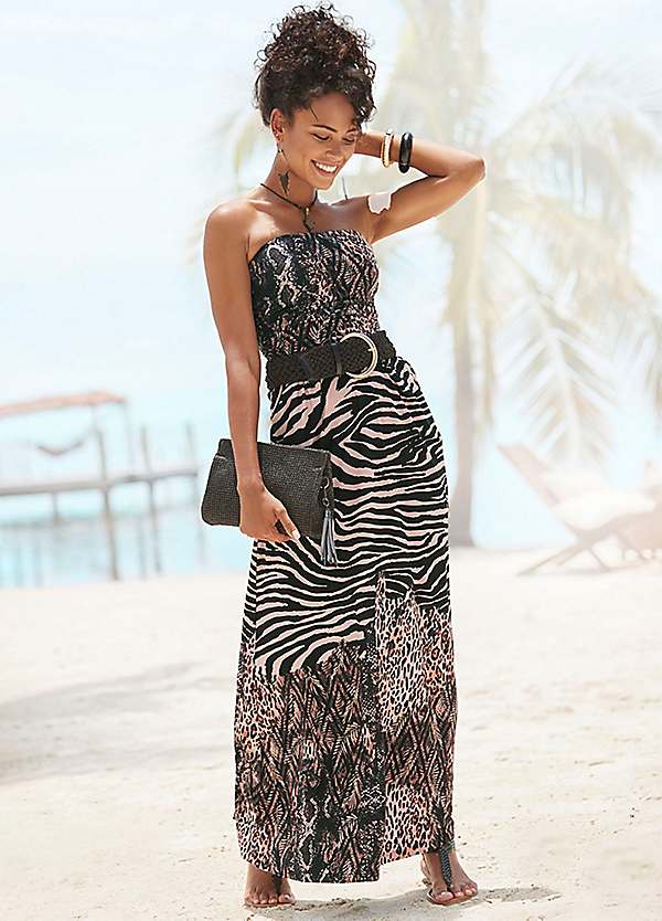 LASCANA Animal Print Bandeau Maxi Dress