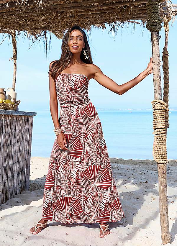 LASCANA Bandeau Palm Jersey Maxi Dress | Freemans