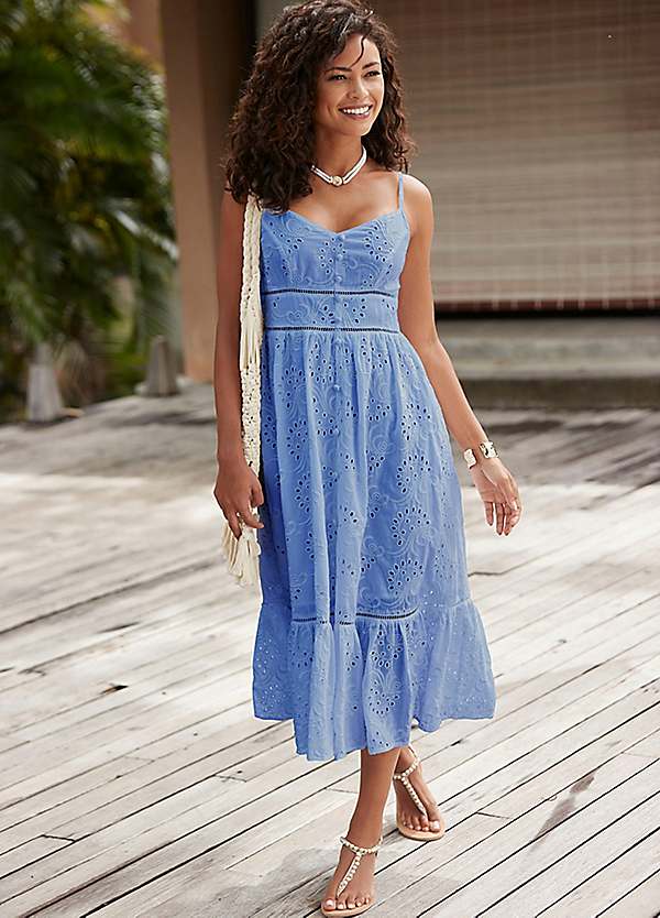 LASCANA Eyelet Embroidered Sun Midi Dress