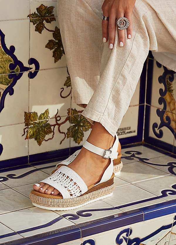 Linzi Evie White Faux Leather Cut-Out Woven Espadrille Inspired